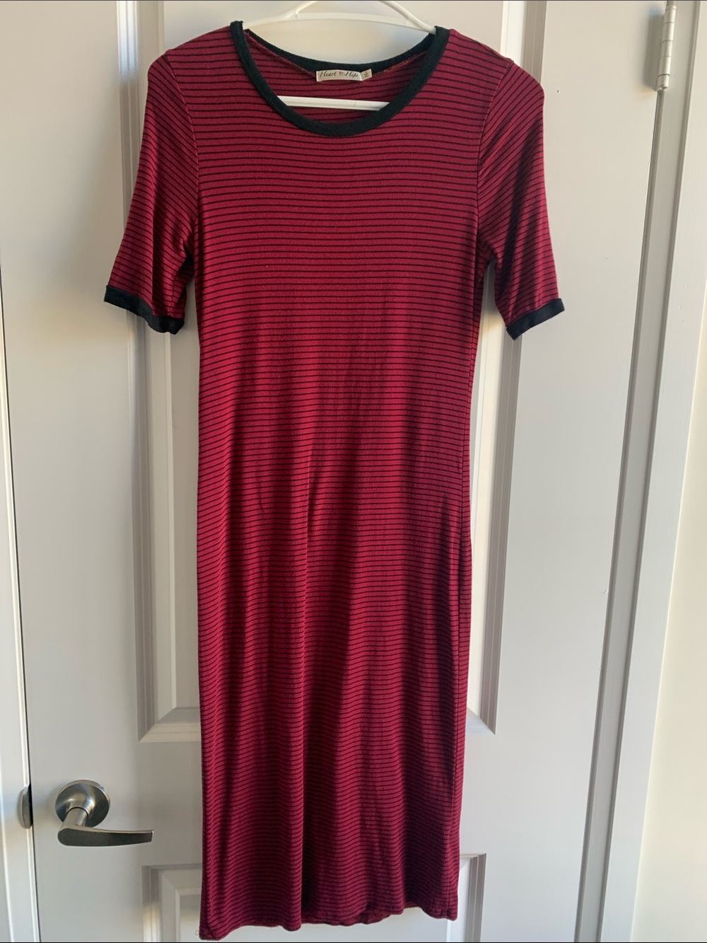 Heart & Hips Burgundy and Black Striped Midi Dress